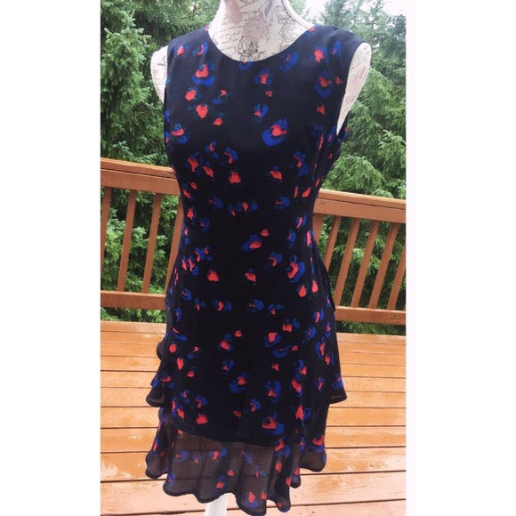 New EU F&F Navy Watercolor Sleeveless Ruffle Dress - Picture 1 of 1